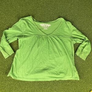 Y2K No Boundaries Green 3/4 Sleeve V-Neck Blouse Sz XL